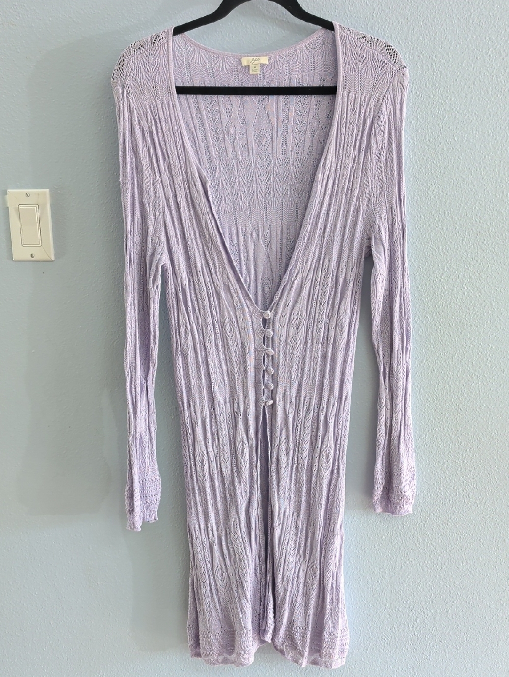 J. Jill Silk Lilac Lacey Fairiecore Knit Button-Front Long Cardigan